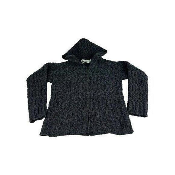 Aran Crafts Cable Knit Cardigan Womens Size M Gray Merino Wool Hoodie Jacket - Picture 1 of 11
